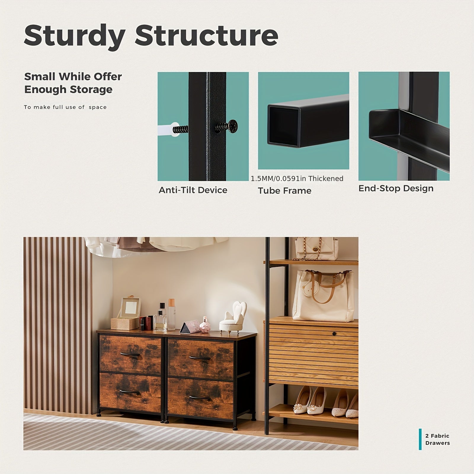 Nightstand Set Of 2, Dresser For Bedroom With 2 Drawer, Small Dresser Beside Tables