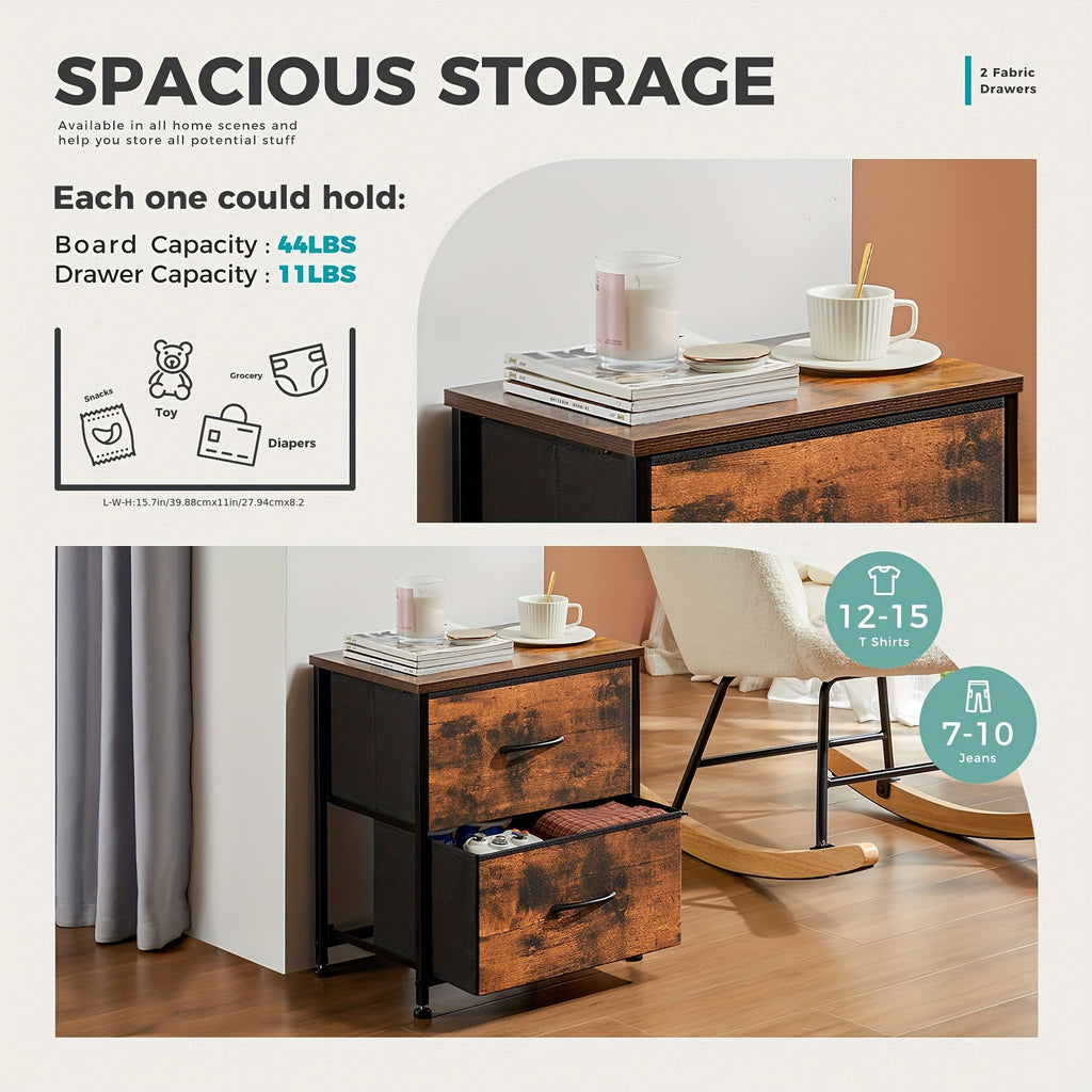 Nightstand Set Of 2, Dresser For Bedroom With 2 Drawer, Small Dresser Beside Tables