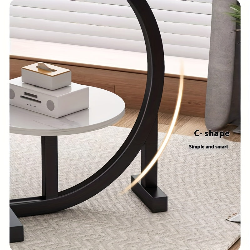 Mid-Century Modern Round Coffee Table - Industrial Metal Frame & Engineered Wood