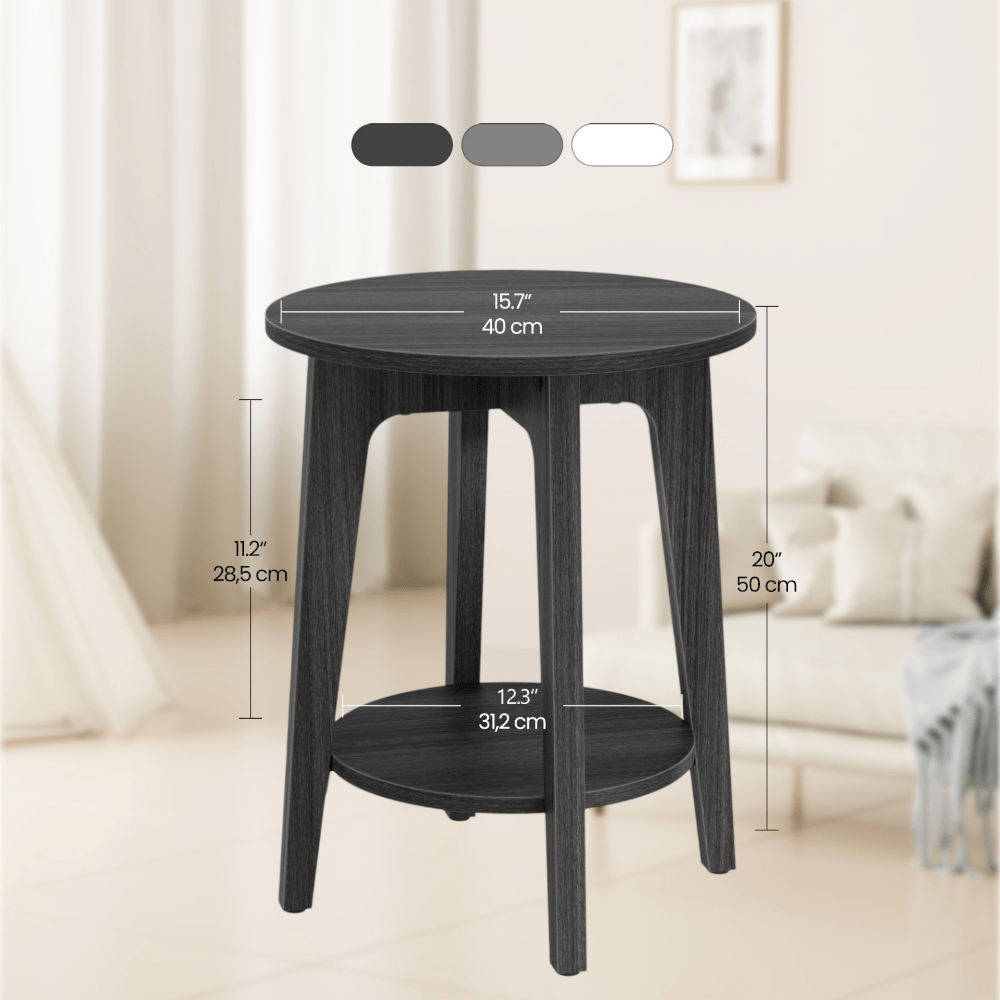 Pet-Friendly Modern Round End Table with Storage Shelf - Space-Saving Nightstand with Lower Open Shelf
