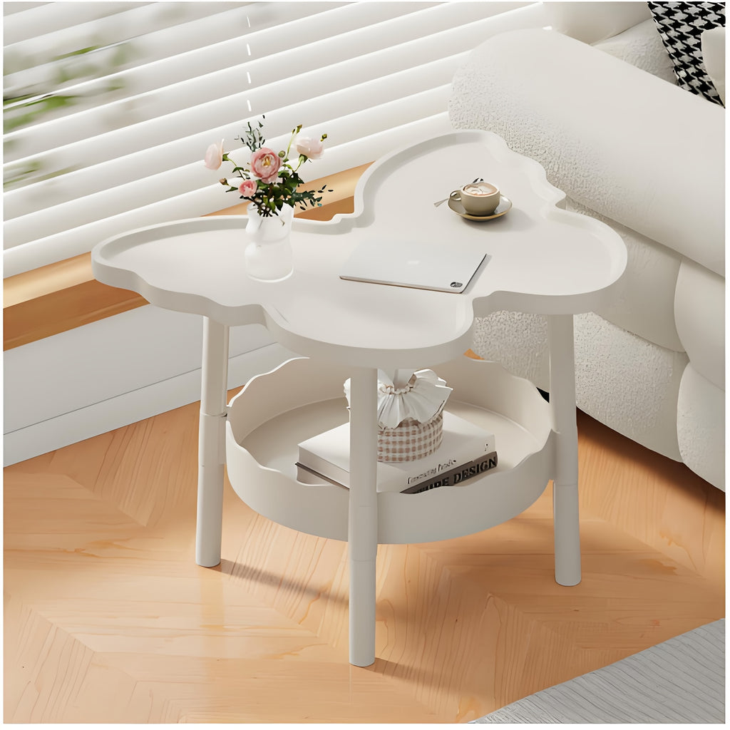 Modern Butterfly Side Table - Elegant White Coffee Table with Double-Layer Storage Shelf