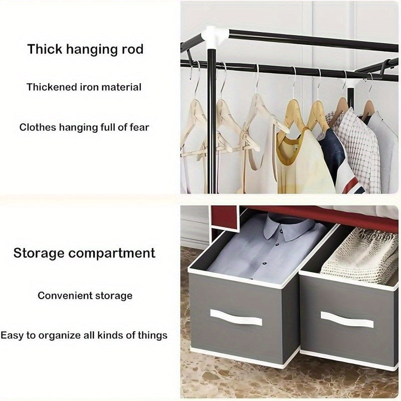Portable Clothes Closet Rolling Door Wardrobe with Hanging Rack Non-Woven Fabric Storage Organizer with Three Drawer Boxes No-Tool Assembly-35. 4\