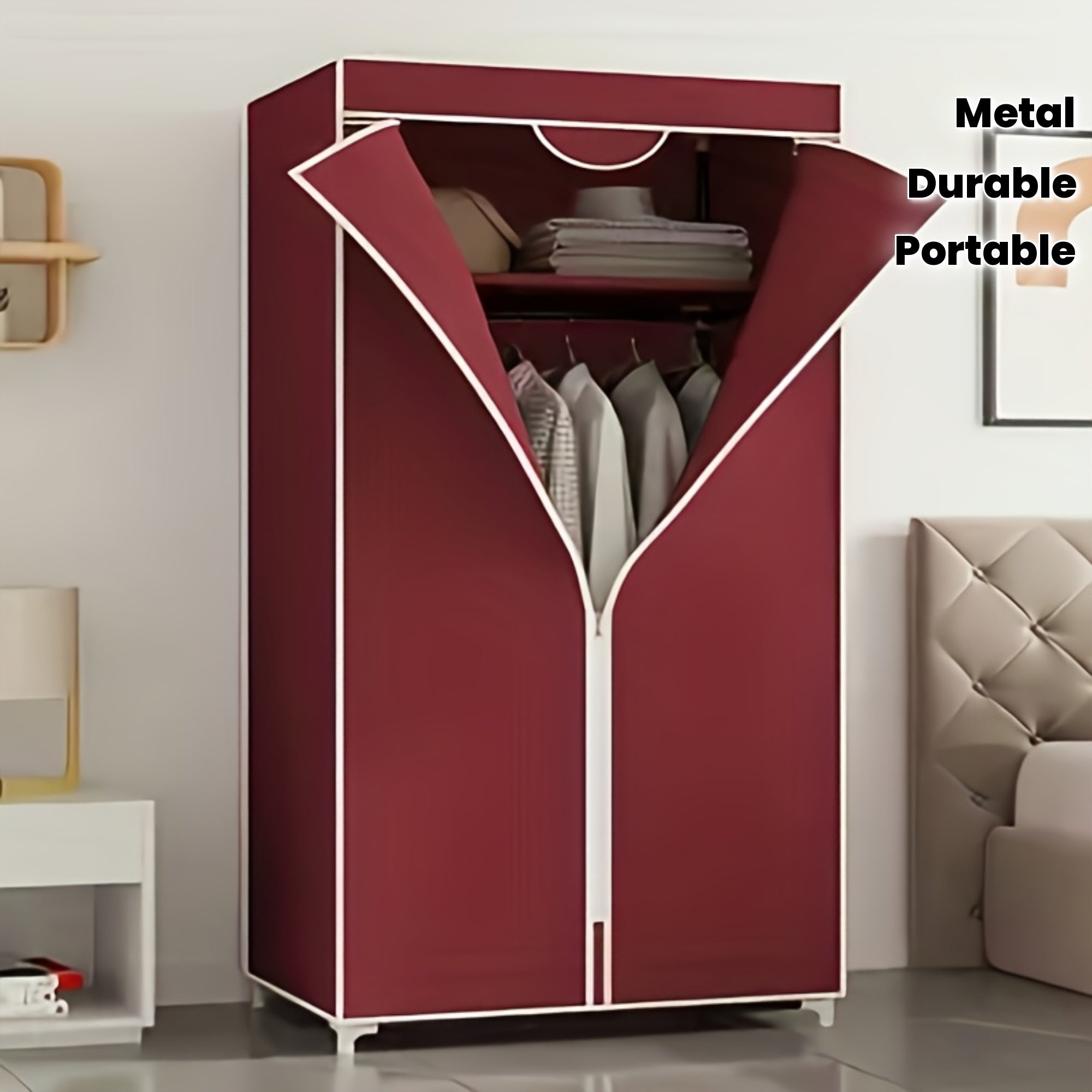 1pc Easy Assembly Freestanding Wardrobe with Hanging Rails - Durable Non-Woven Fabric, Metal Frame, 27\