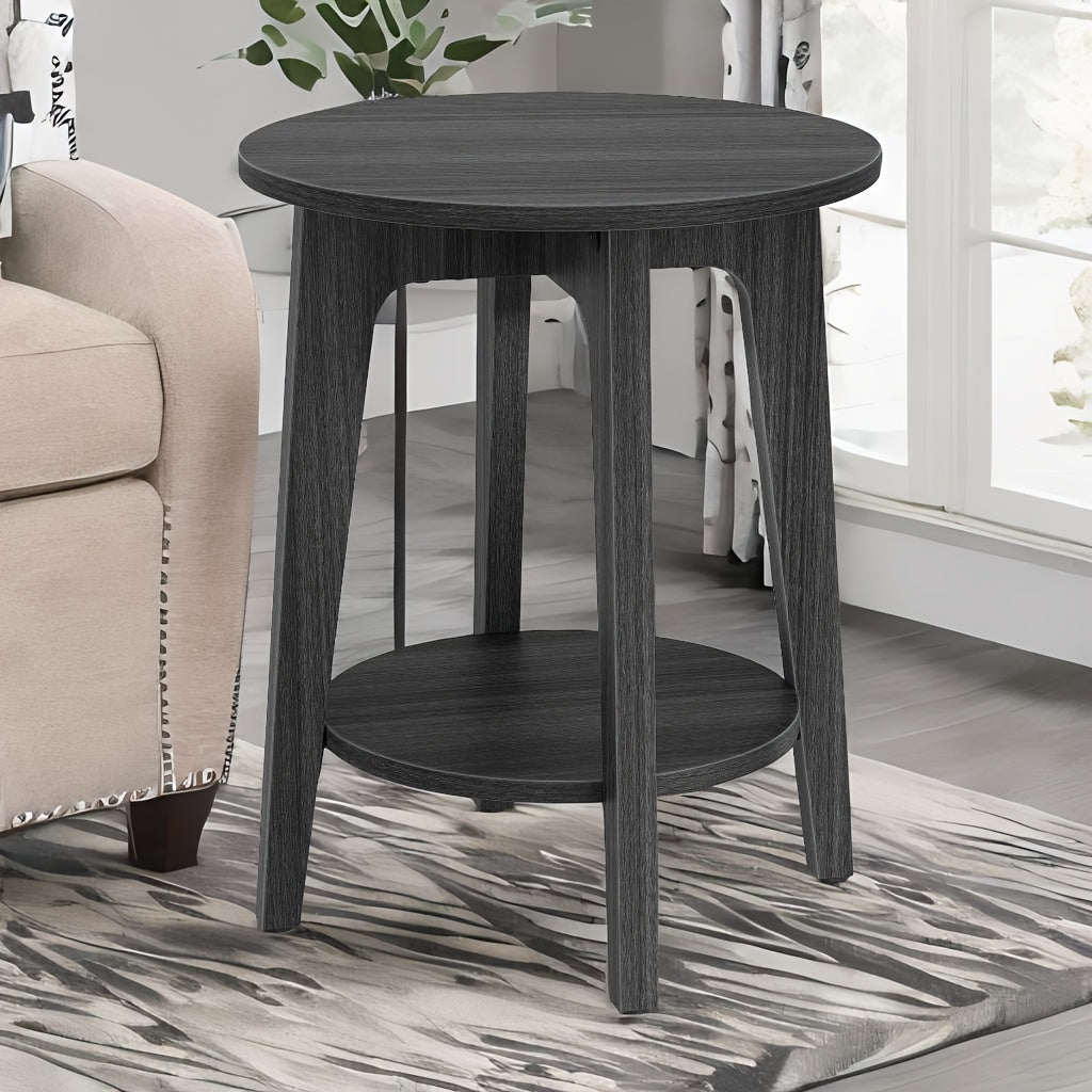 Pet-Friendly Modern Round End Table with Storage Shelf - Space-Saving Nightstand with Lower Open Shelf