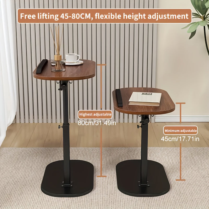 Portable Adjustable Folding Side Table - Modern Minimalist Black Plastic & Engineered Wood Desk with 27\