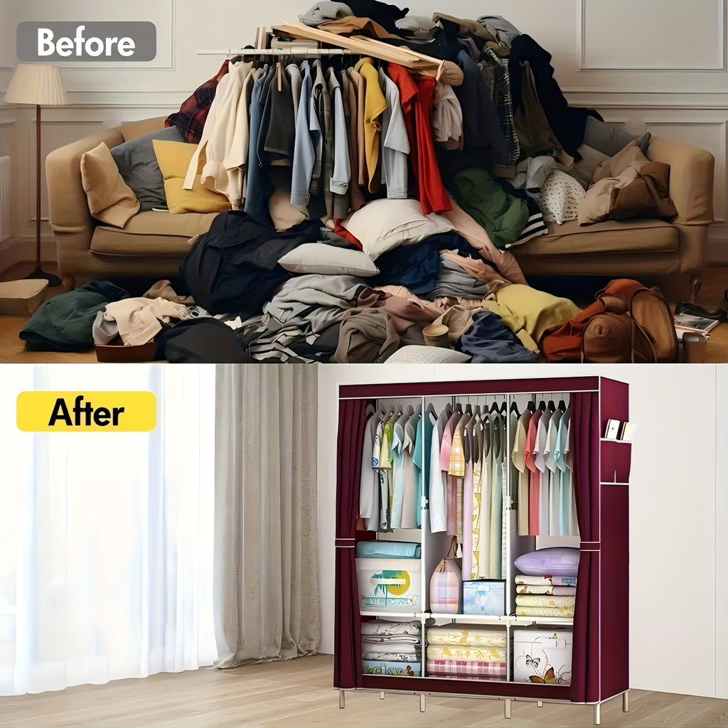 Modern Metal Wardrobe Closet with Transparent Doors & Shelves - Easy Assembly, Dustproof Storage Organizer for Bedroom, Dorm, Entryway, Living Room - 3.2+ Cubic Feet Capacity, 27\