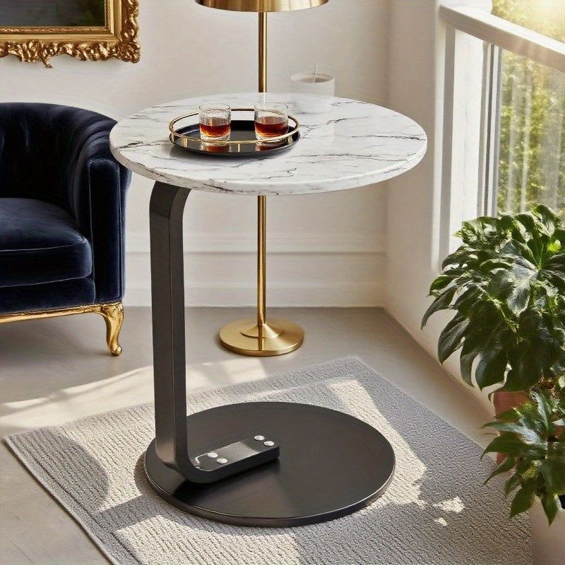 Modern Minimalist C-Shaped End Table - Space-Saving Side Table with Curved Metal Base