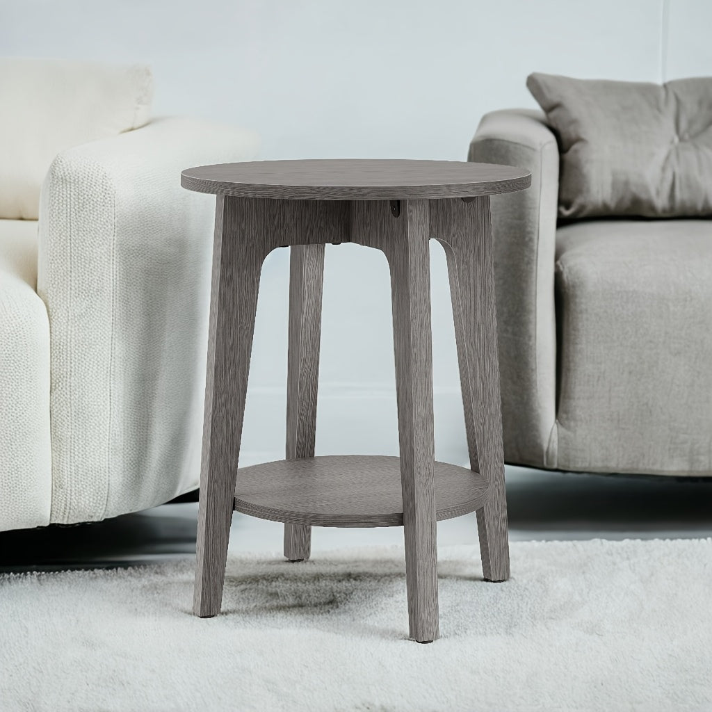 Pet-Friendly Modern Round End Table with Storage Shelf - Space-Saving Nightstand with Lower Open Shelf