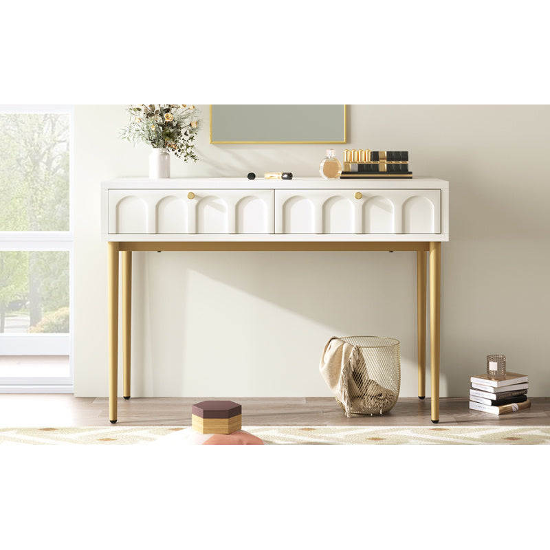 Modern Metal Leg Double Drawer Dressing Table - Vintage Style Wood & Metal Multifunctional Vanity with 2 Drawers, 27\