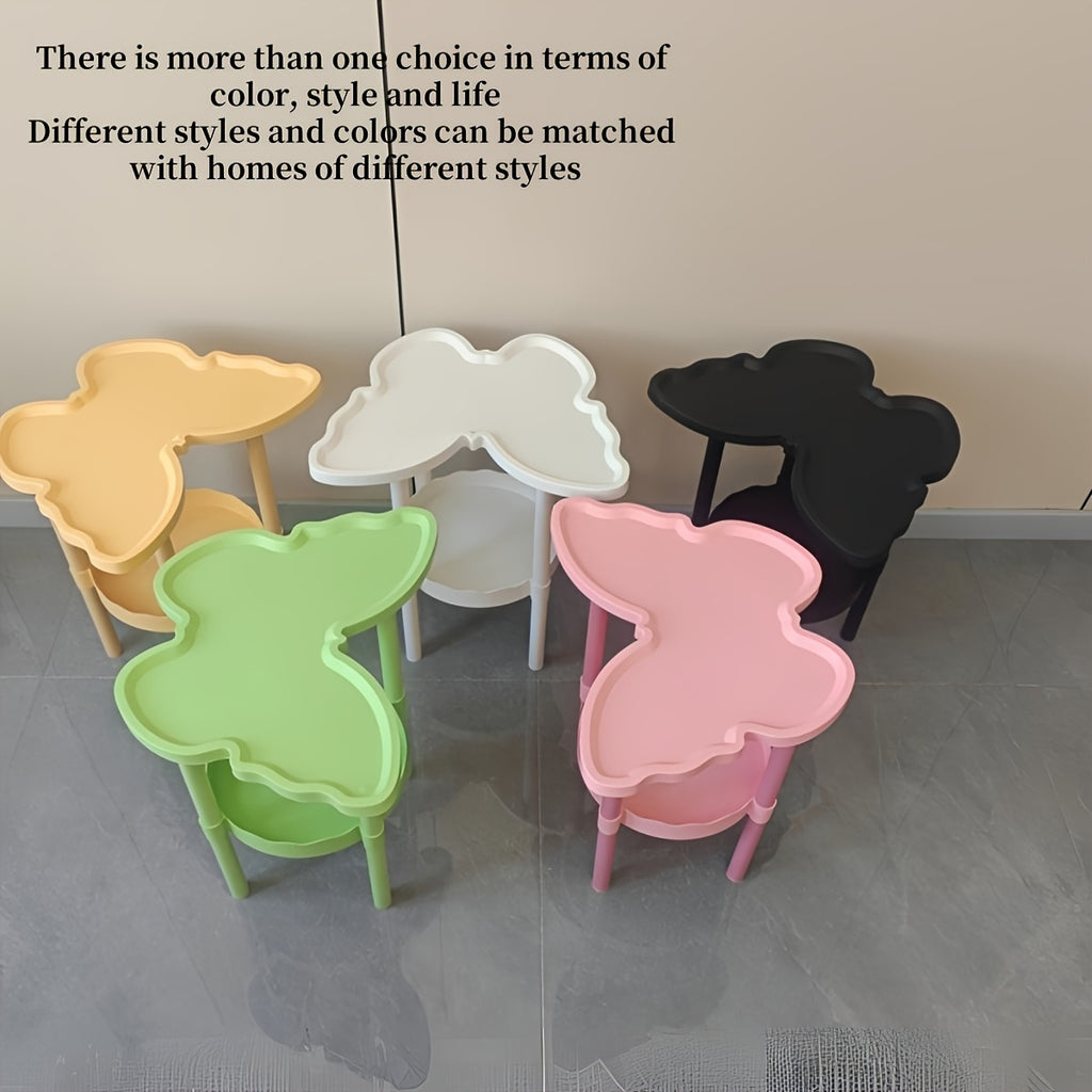 Modern Butterfly Side Table - Elegant White Coffee Table with Double-Layer Storage Shelf