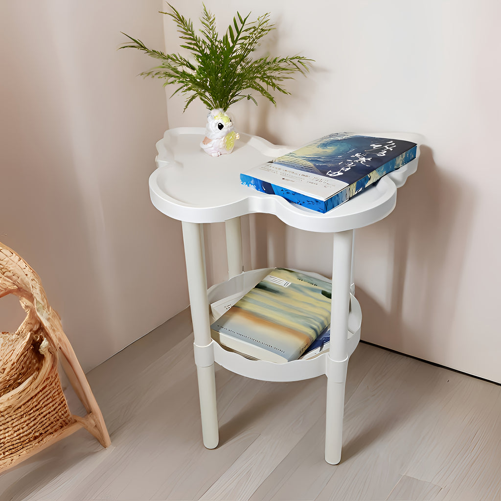 Modern Butterfly Side Table - Elegant White Coffee Table with Double-Layer Storage Shelf