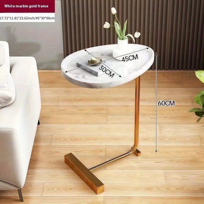 Modern Minimalist C-Shaped End Table - Space-Saving Side Table with Curved Metal Base