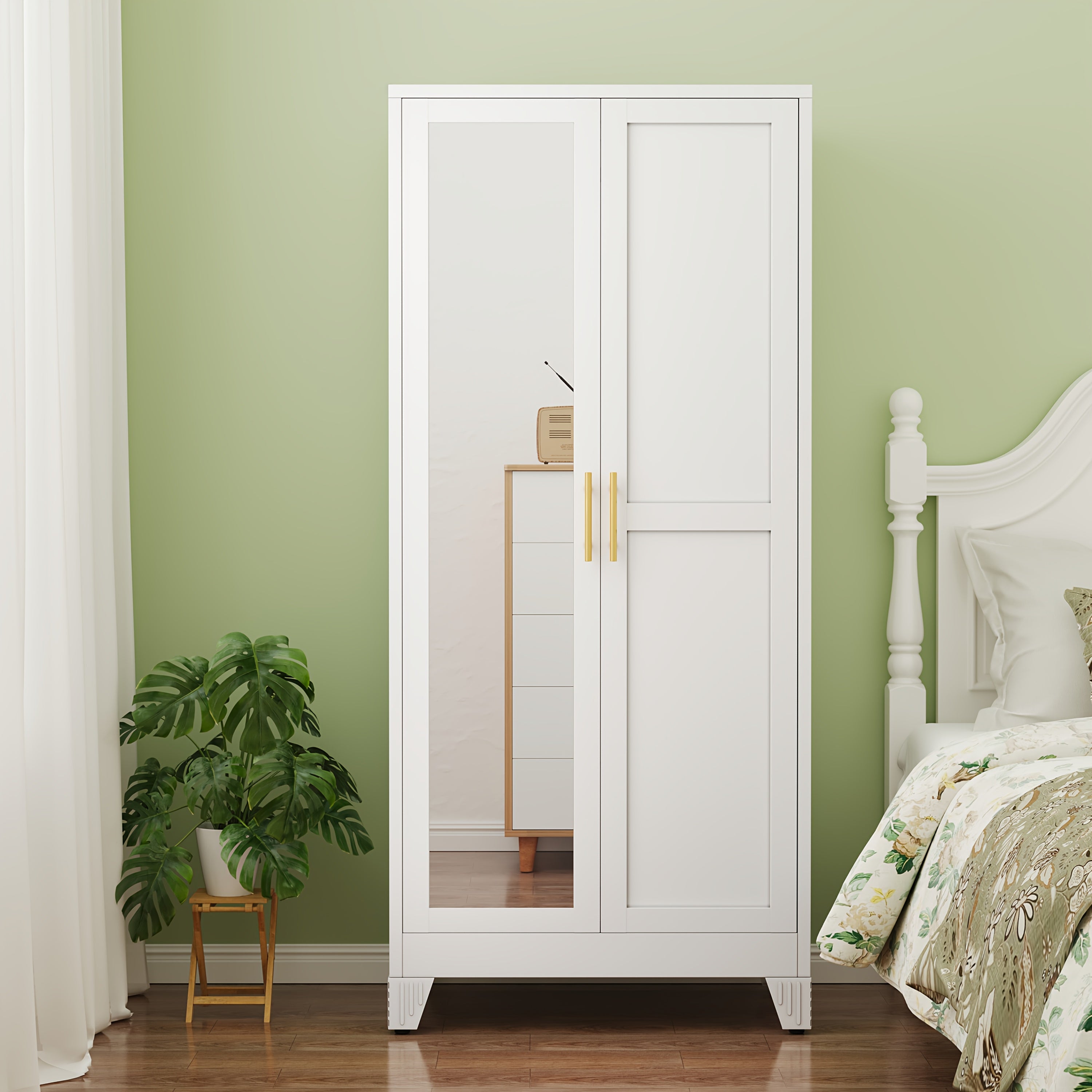 70.86in High Mirror Door Wardrobe With Adjustable Shelves And Hanging Clothes Storage Cabinets, Suitable For Bedrooms, Laundry Rooms, And Lobbies
