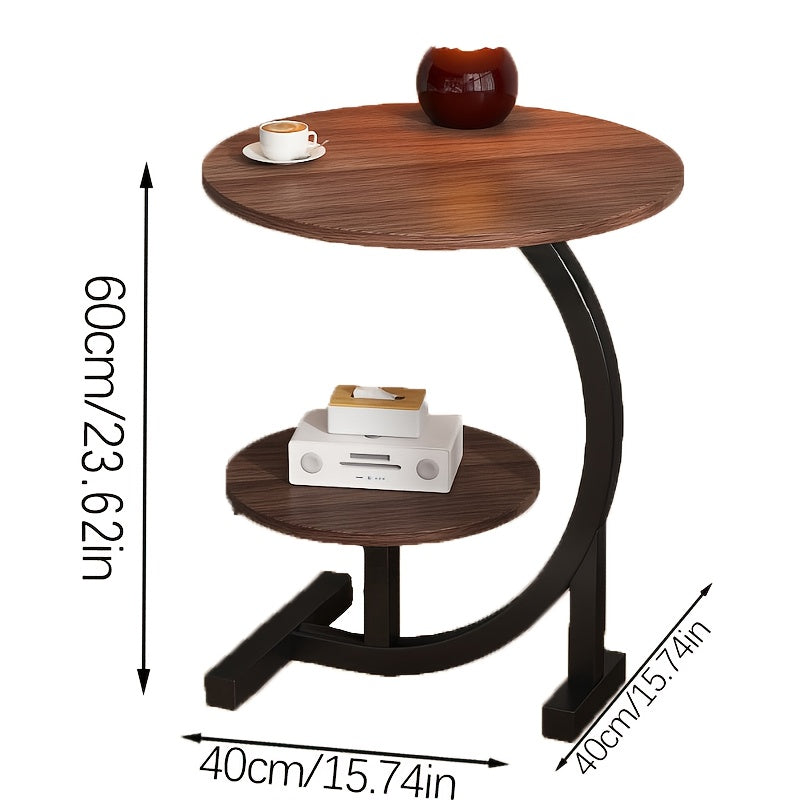 Mid-Century Modern Round Coffee Table - Industrial Metal Frame & Engineered Wood