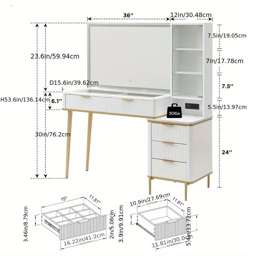 Fluted Makeup Vanity Desk with 36\