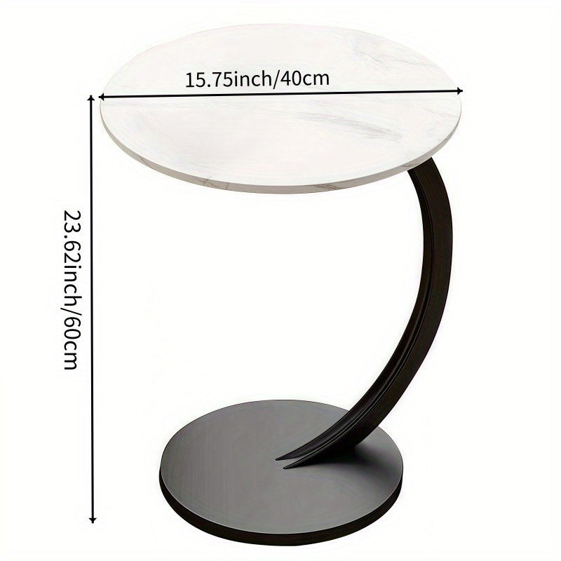 Modern Minimalist C-Shaped End Table - Space-Saving Side Table with Curved Metal Base