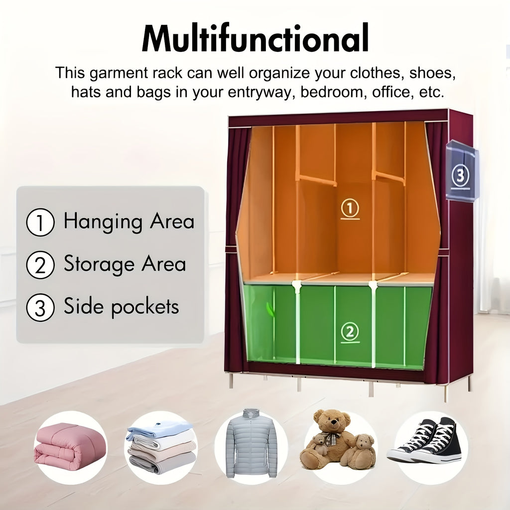 Modern Metal Wardrobe Closet with Transparent Doors & Shelves - Easy Assembly, Dustproof Storage Organizer for Bedroom, Dorm, Entryway, Living Room - 3.2+ Cubic Feet Capacity, 27\