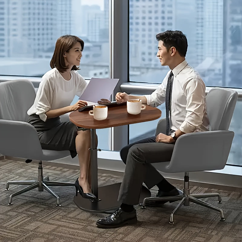 Portable Adjustable Folding Side Table - Modern Minimalist Black Plastic & Engineered Wood Desk with 27\