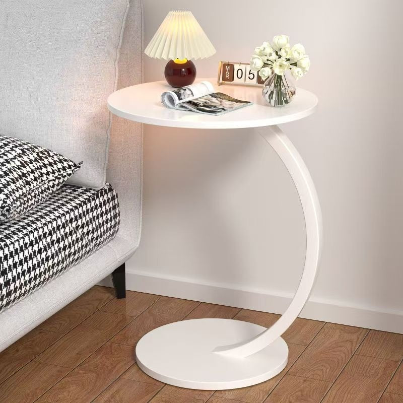 Modern Minimalist C-Shaped End Table - Space-Saving Side Table with Curved Metal Base