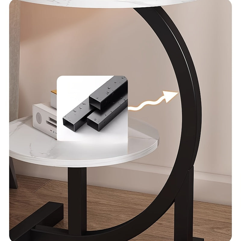 Mid-Century Modern Round Coffee Table - Industrial Metal Frame & Engineered Wood