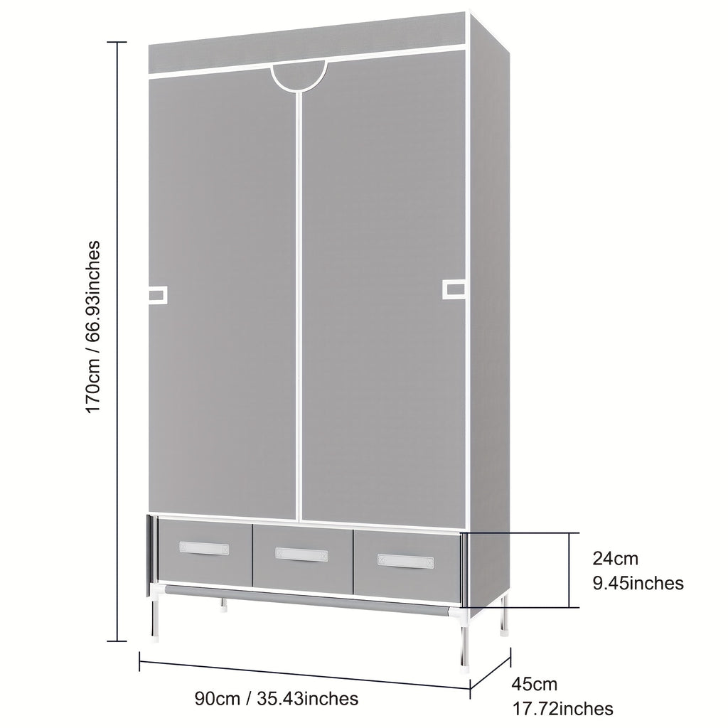 Portable Clothes Closet Rolling Door Wardrobe with Hanging Rack Non-Woven Fabric Storage Organizer with Three Drawer Boxes No-Tool Assembly-35. 4\