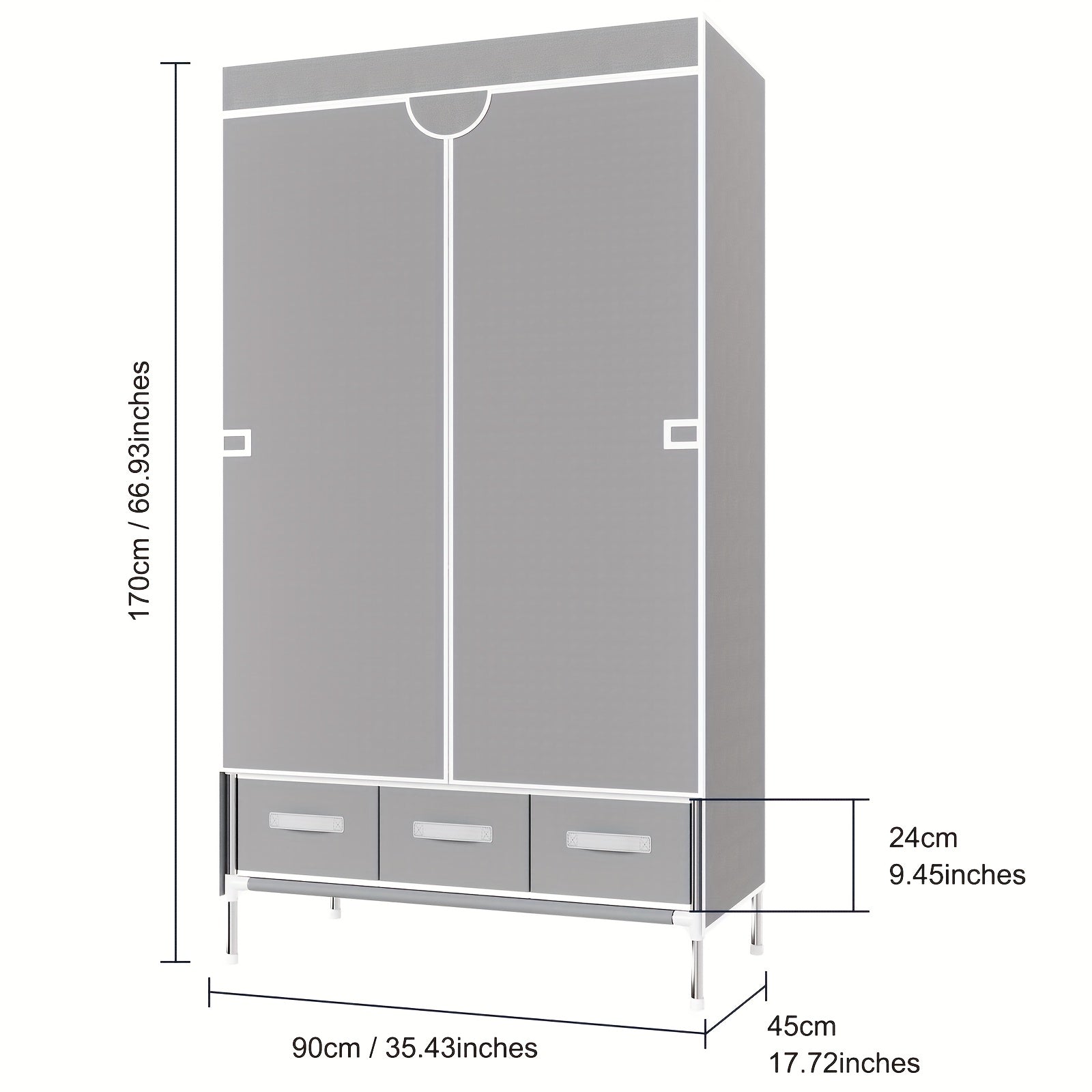 Portable Clothes Closet Rolling Door Wardrobe with Hanging Rack Non-Woven Fabric Storage Organizer with Three Drawer Boxes No-Tool Assembly-35. 4\