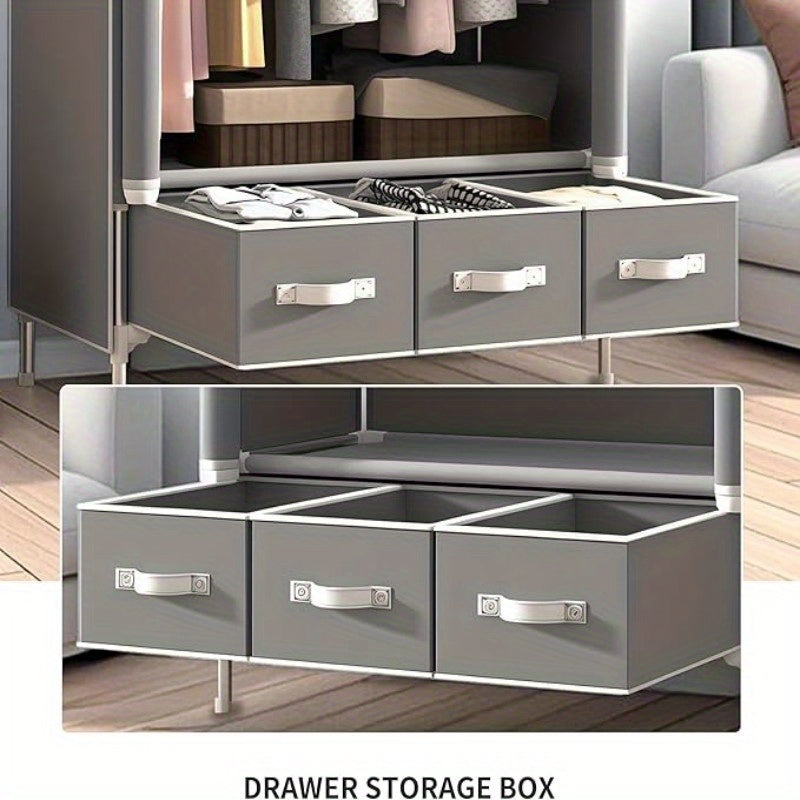 Portable Clothes Closet Rolling Door Wardrobe with Hanging Rack Non-Woven Fabric Storage Organizer with Three Drawer Boxes No-Tool Assembly-35. 4\