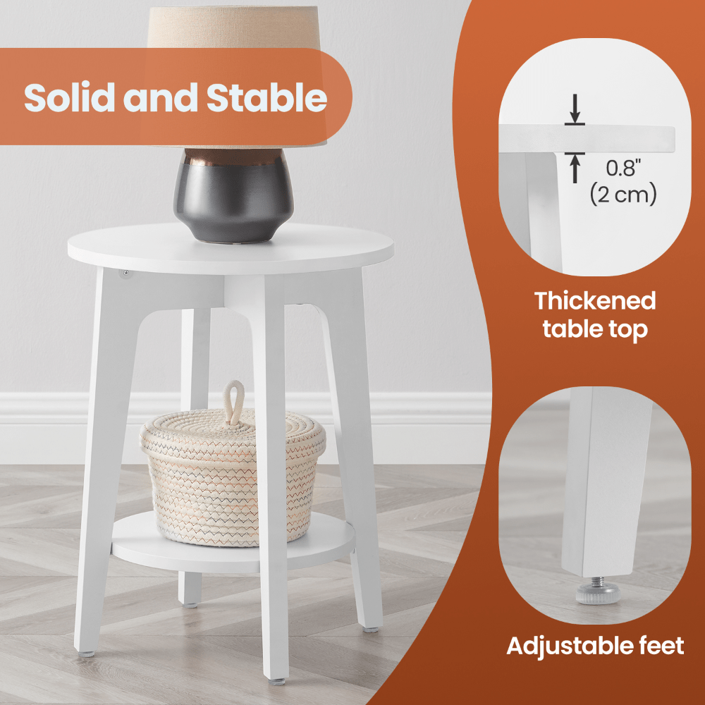 Pet-Friendly Modern Round End Table with Storage Shelf - Space-Saving Nightstand with Lower Open Shelf