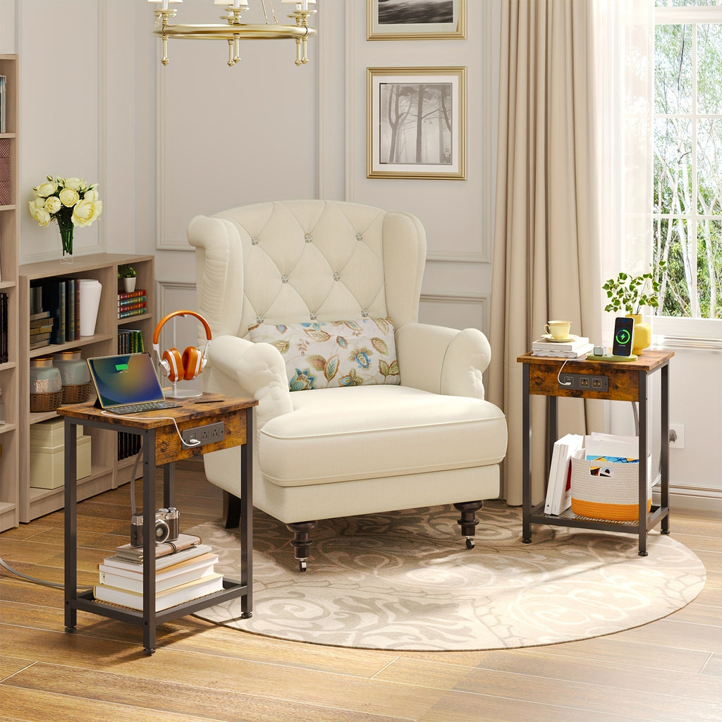 USB Side Table TOMNK 2-Tier 21.6in Side Table with USB Port and Power Outlet