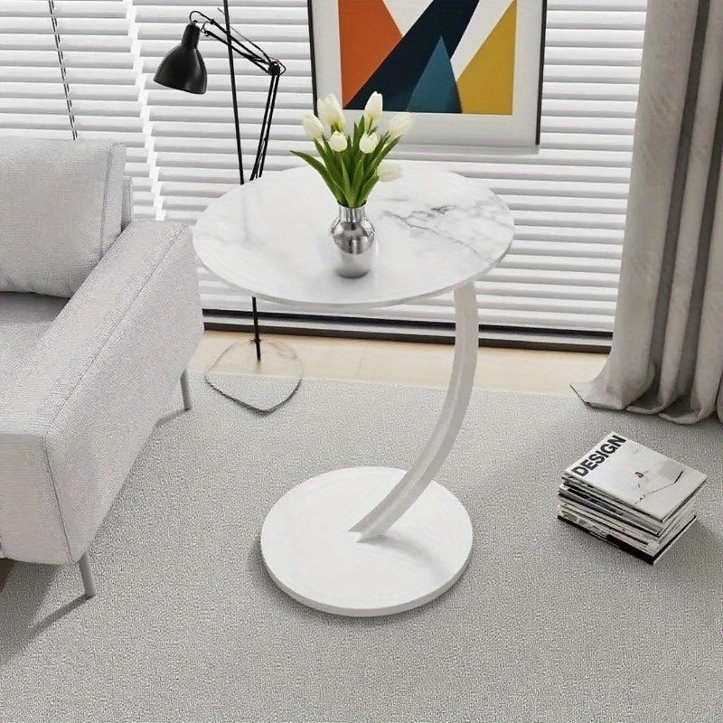 Modern Minimalist C-Shaped End Table - Space-Saving Side Table with Curved Metal Base