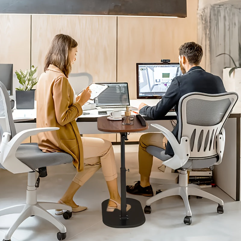 Portable Adjustable Folding Side Table - Modern Minimalist Black Plastic & Engineered Wood Desk with 27\