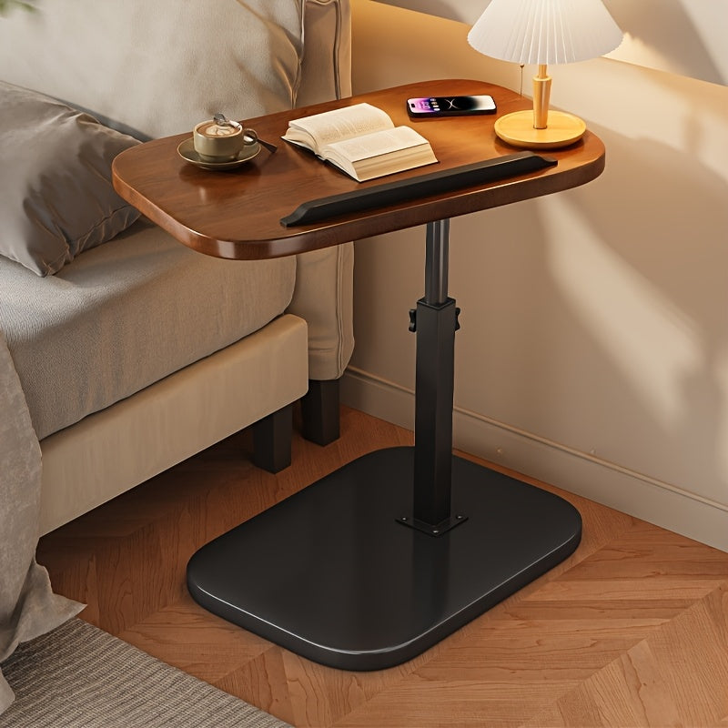 Portable Adjustable Folding Side Table - Modern Minimalist Black Plastic & Engineered Wood Desk with 27\