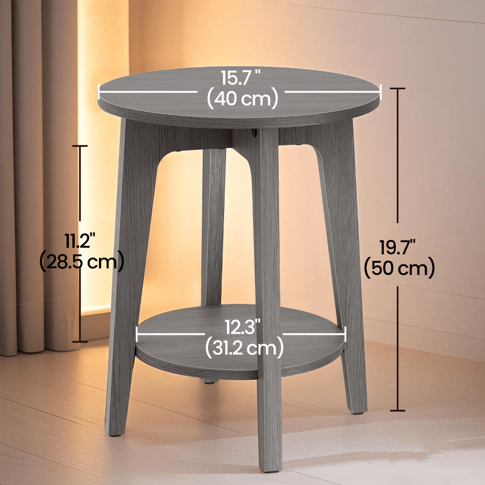 Pet-Friendly Modern Round End Table with Storage Shelf - Space-Saving Nightstand with Lower Open Shelf