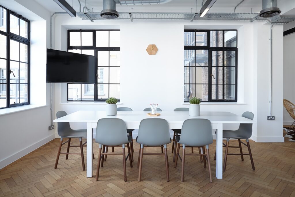 Dinning table and aesthetic Plastic chair in grey colour. Very stylish for modern home and durable 