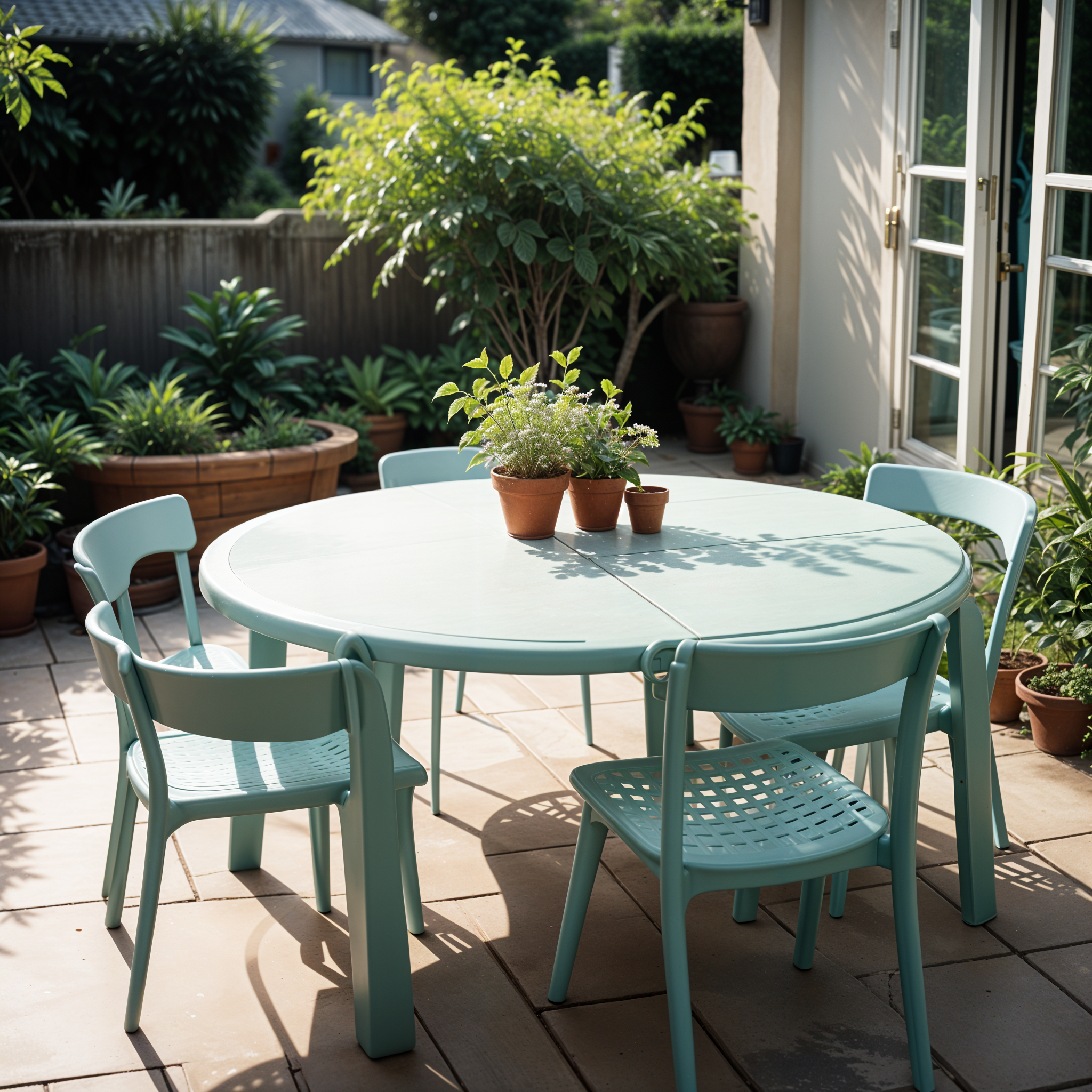 Blue Plastic outdoor sitting plastic table and chair